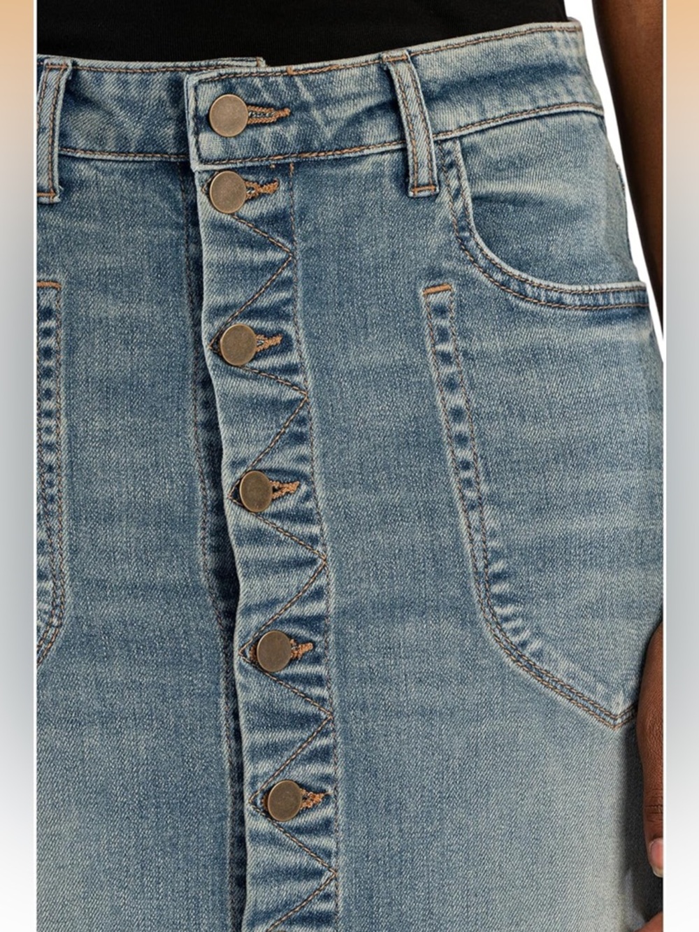 KUT FROM THE KLOTH Rose Denim Skirt Button Front | High Waisted Midi Skirt | 2